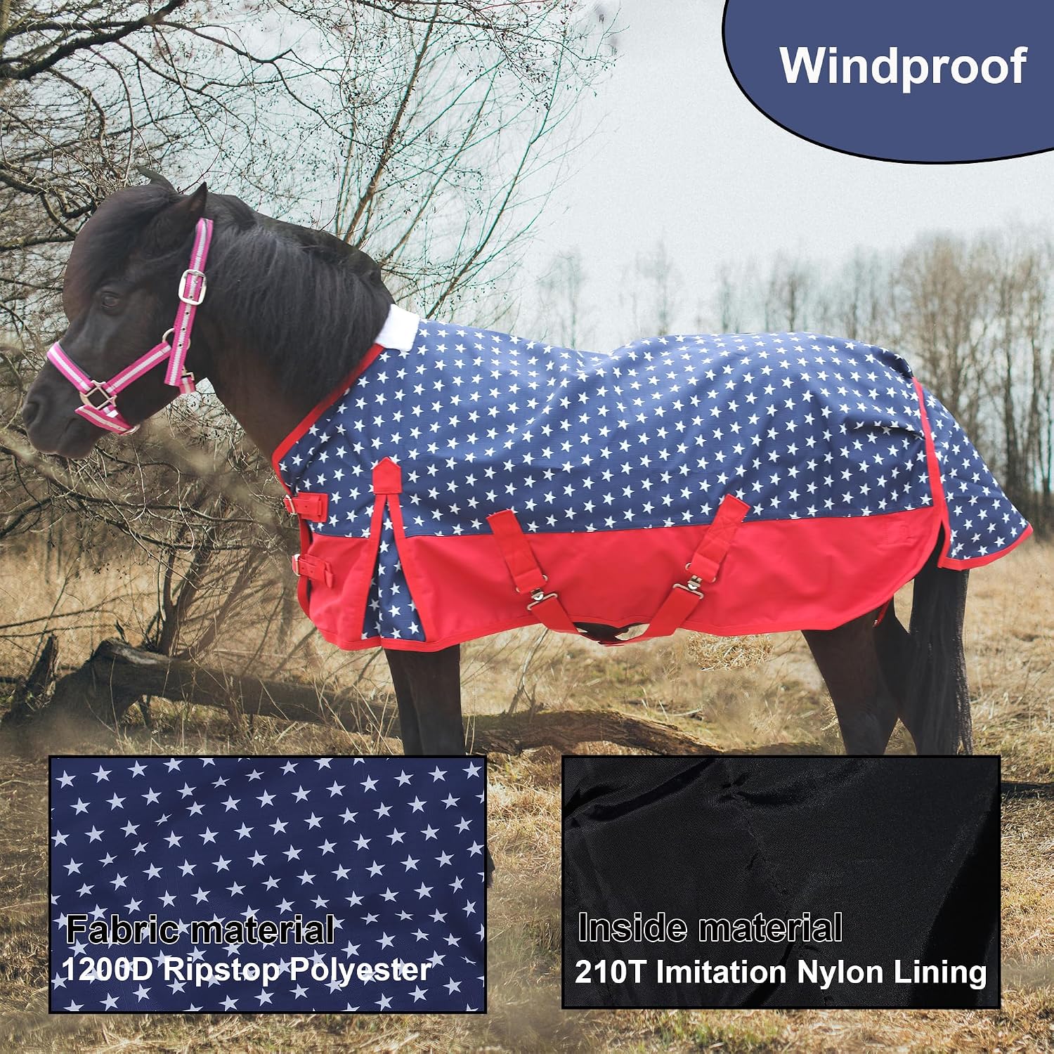 Thumbnail 5 de Leberna Pony Turnout Rug 1200D Waterproof Lightweight Rain Sheet (No Fill) – Star, 3'0
