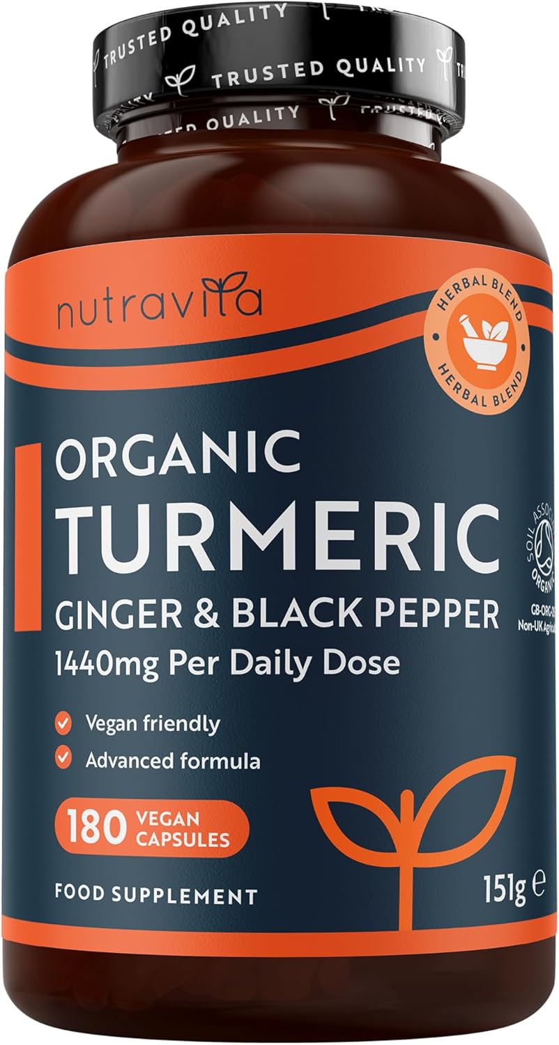 Nutravita Cúrcuma Orgánica con Jengibre y Pimienta Negra (extracto de curcumina) – 180 cápsulas veganas