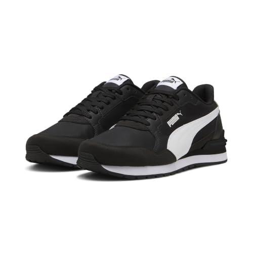 Detalle de PUMA ST Runner V4 NL Sneaker Unisex (41 EU) en Negro y Blanco con superposiciones de gamuza