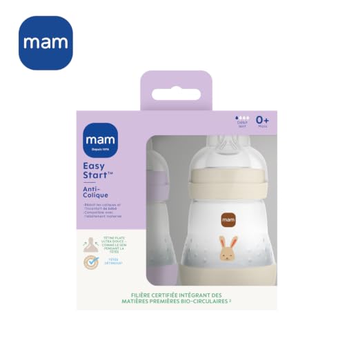 Thumbnail 1 de MAM Lot de 2 Biberons Easy Start Anti-Colique 160 ml – Lilas et Sable