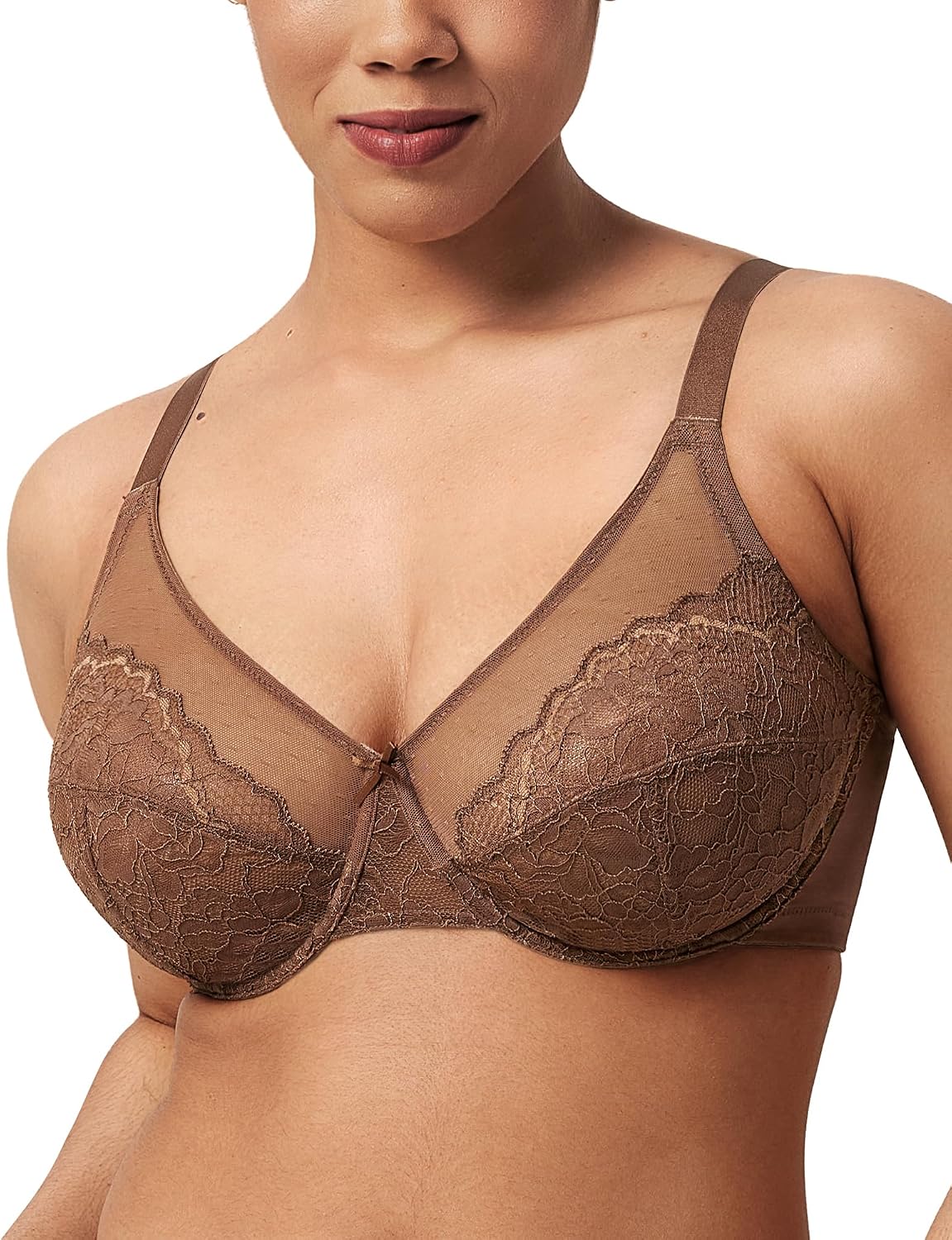 Detalle de HSIA Enchante Minimizer Bra: Full Coverage, Plus Size Lift with Floral Lace