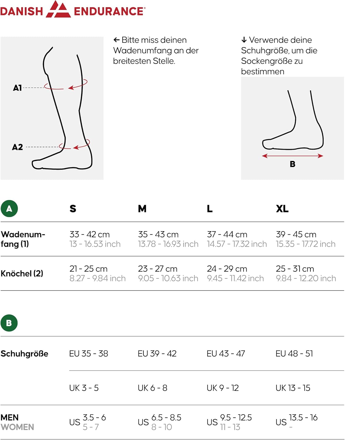 Thumbnail 5 de DANISH ENDURANCE 1 Paar Kompressionsstrümpfe 21–26 mmHg (Laufen & Sport) für Herren und Damen