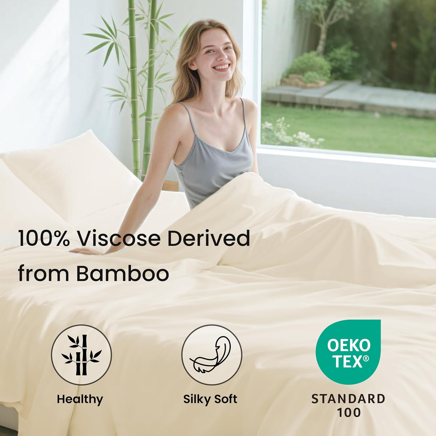 Detalle de Love's Cabin 4 Piece Queen Sheet Set: 100% Rayon Derived from Bamboo, Cooling & Breathable