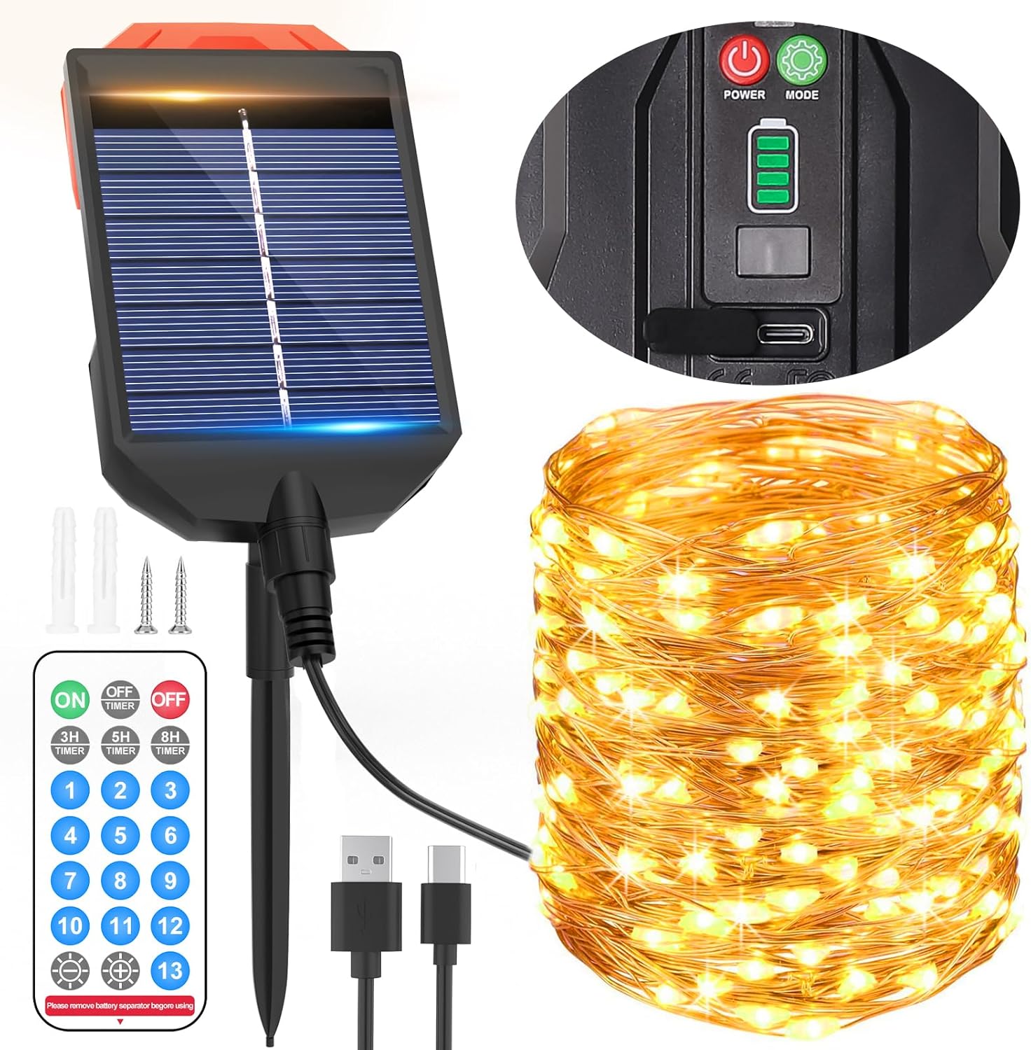 Luci solari esterne 30 m con 300 LED