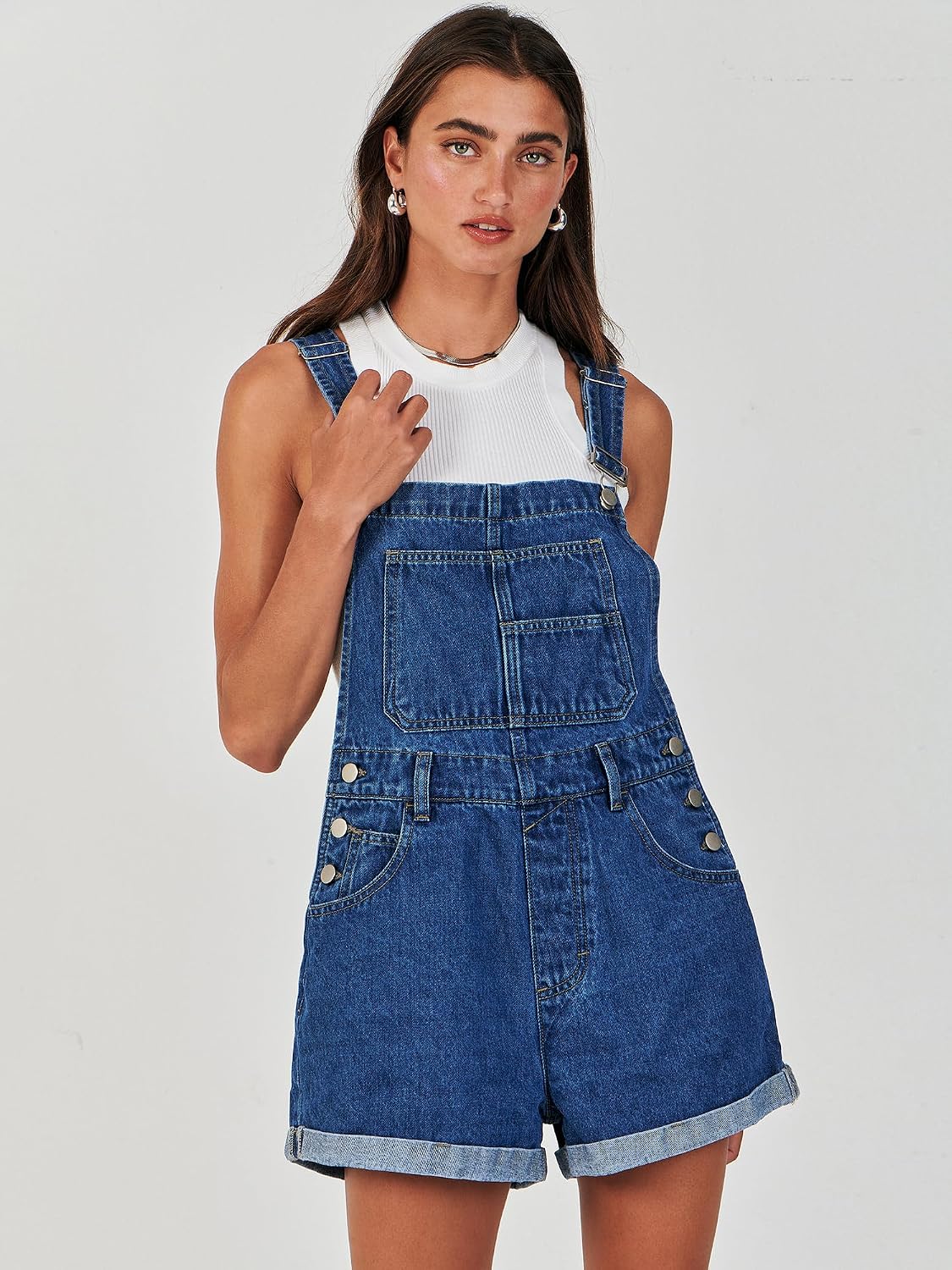 Detalle de ANRABESS Denim Short Overalls for Women — Casual Loose-Fit Jumpsuit