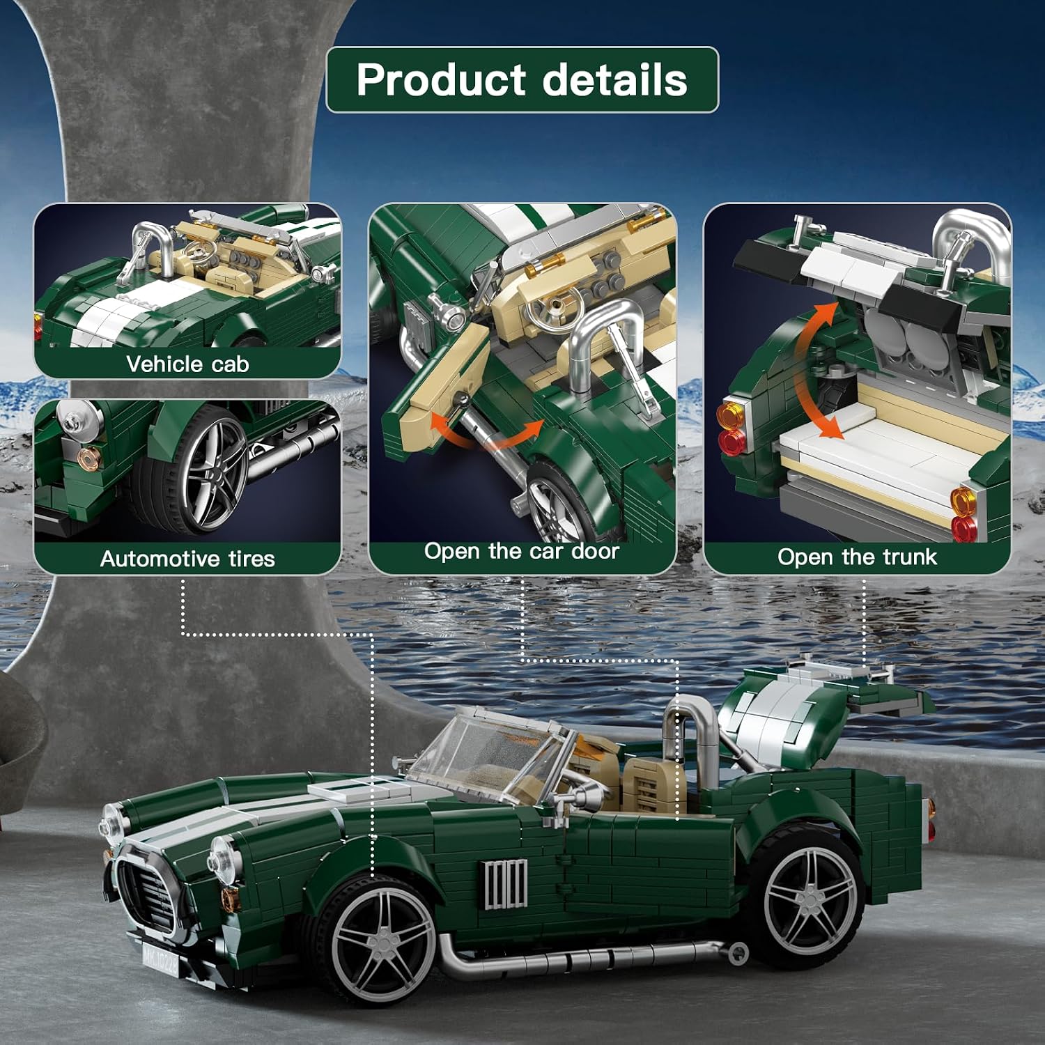 Detalle de Mould King 10228 Technik Speed Champion Oldtimer Cabriolet – Klemmbausteine Auto, 1198 Teile