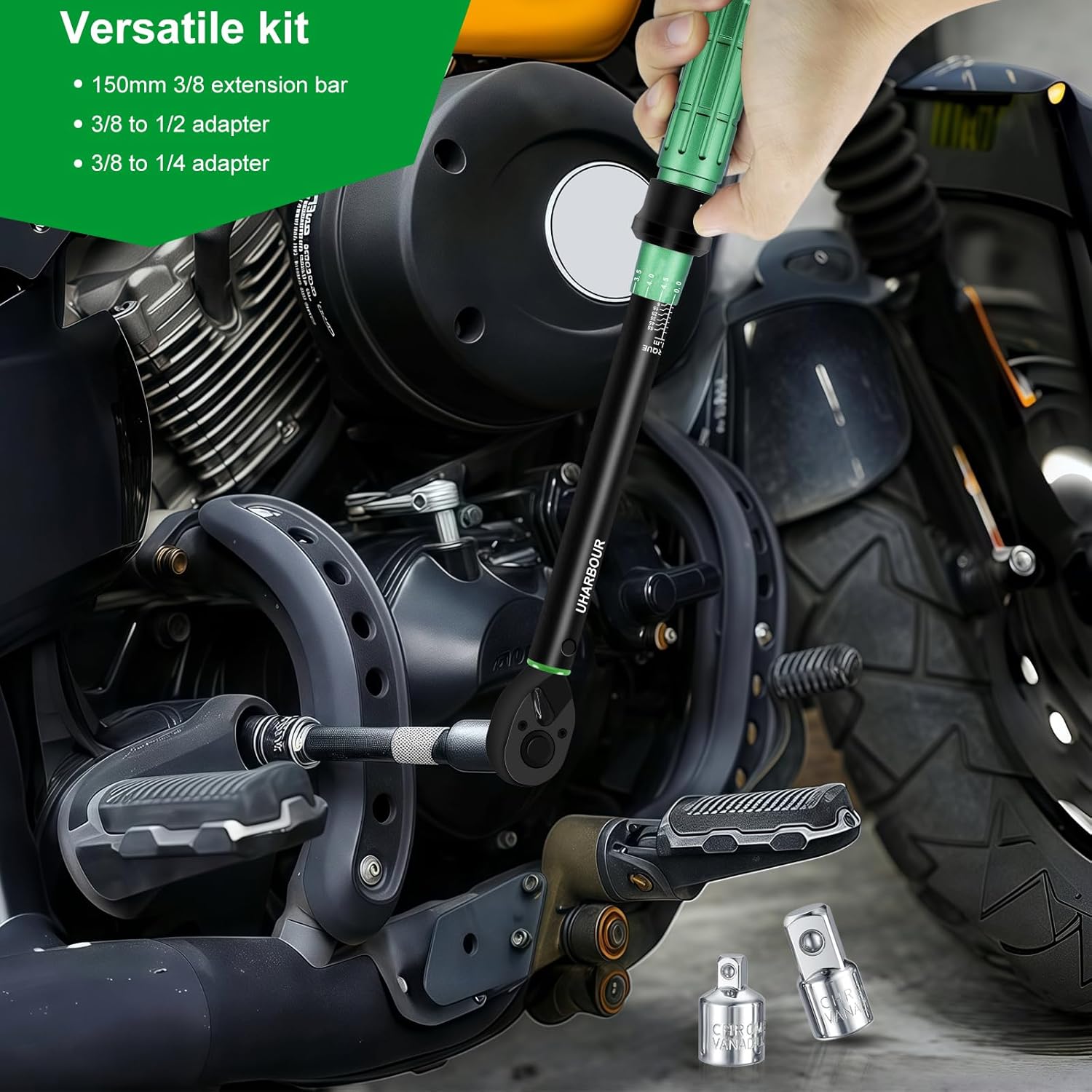 Thumbnail 4 de Uharbour 3/8" Torque Wrench Set (5–60 Nm) with Extension Bar, Adapters & Dual Direction Ratchet