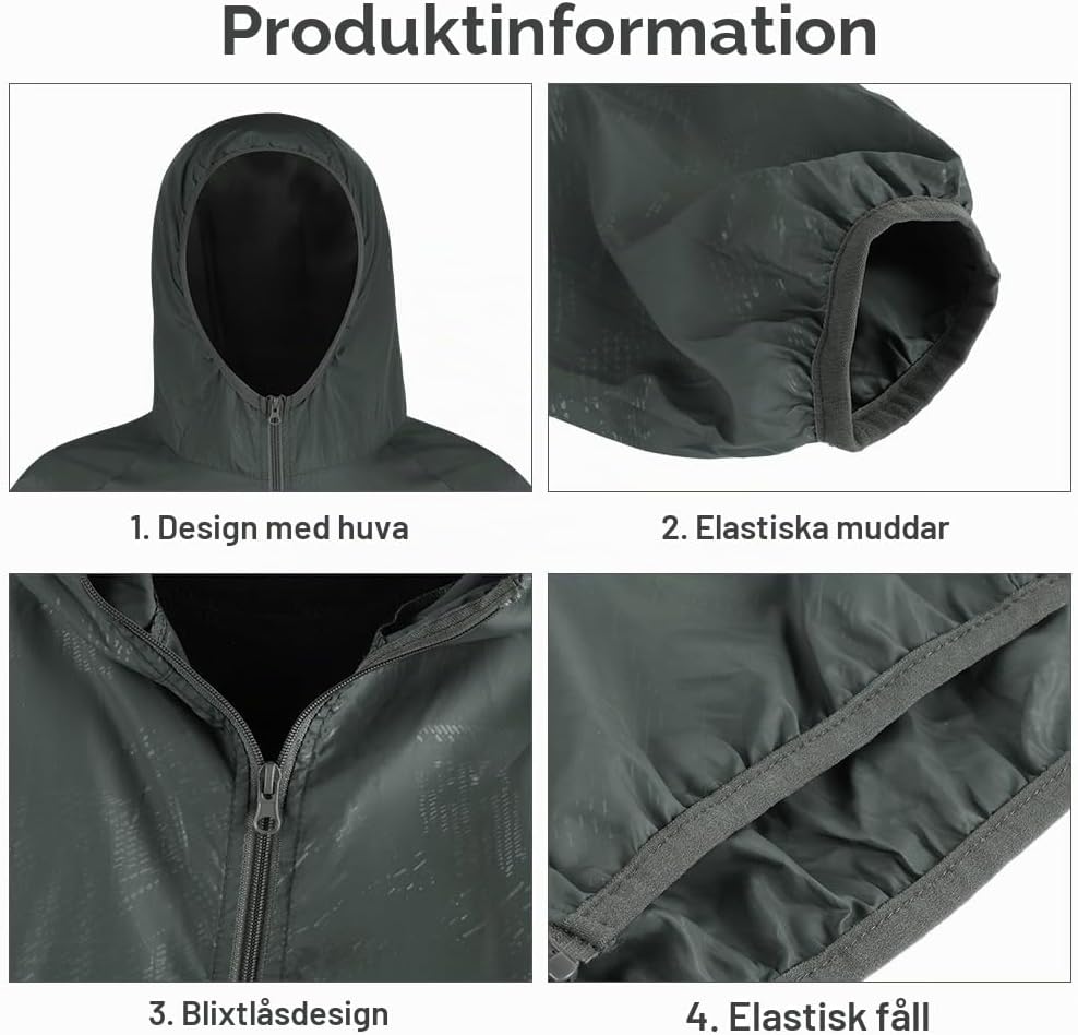 Detalle de BSBUY lätt regnjacka för män med huva, fickor och hopfällbar design