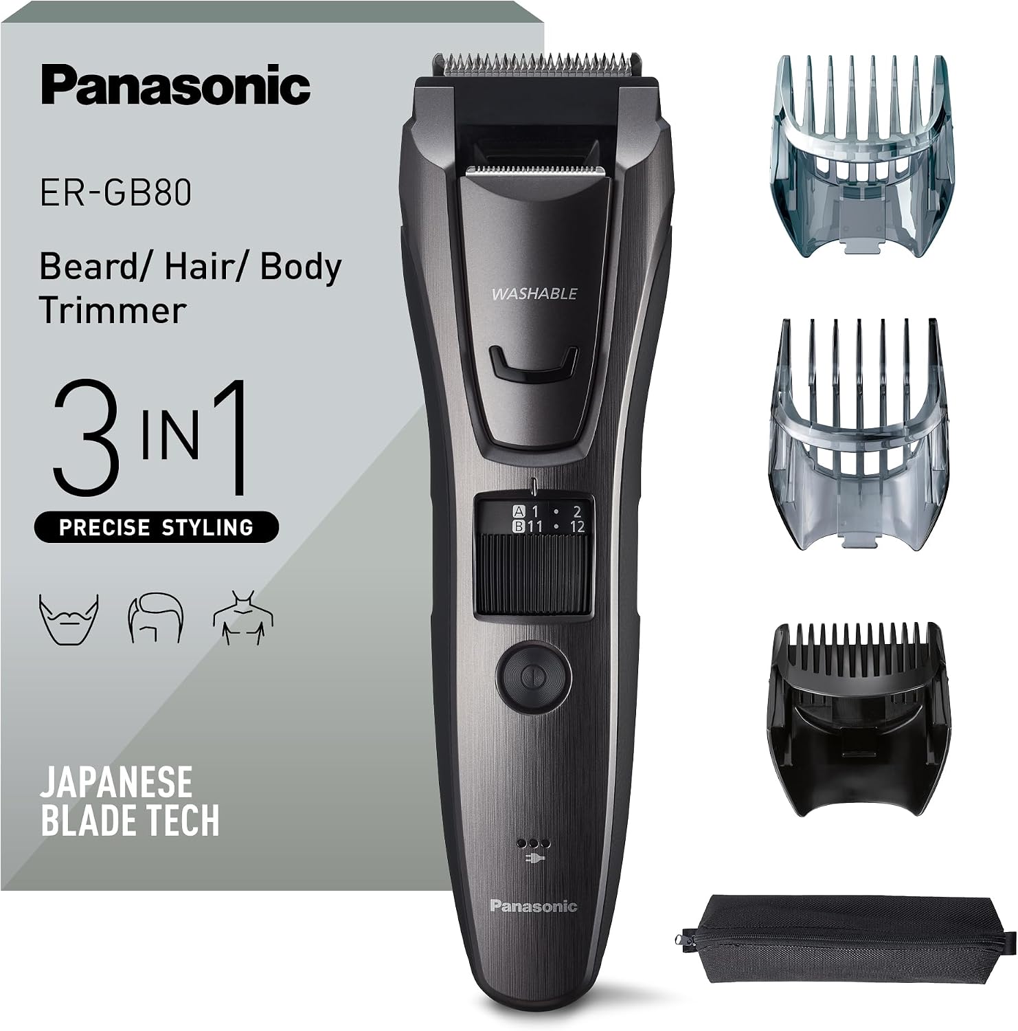Detalle de Panasonic ER-GB80-H503 regolabarba cordless e con filo impermeabile con 39 lunghezze e 3 accessori