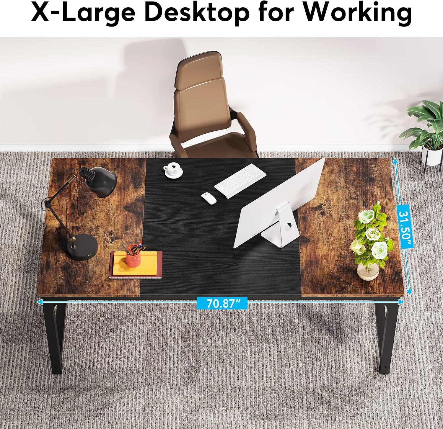 Thumbnail 5 de LITTLE TREE SU012 Executive Desk, 70.8-Inch Desktop, Metal Frame and Drawer