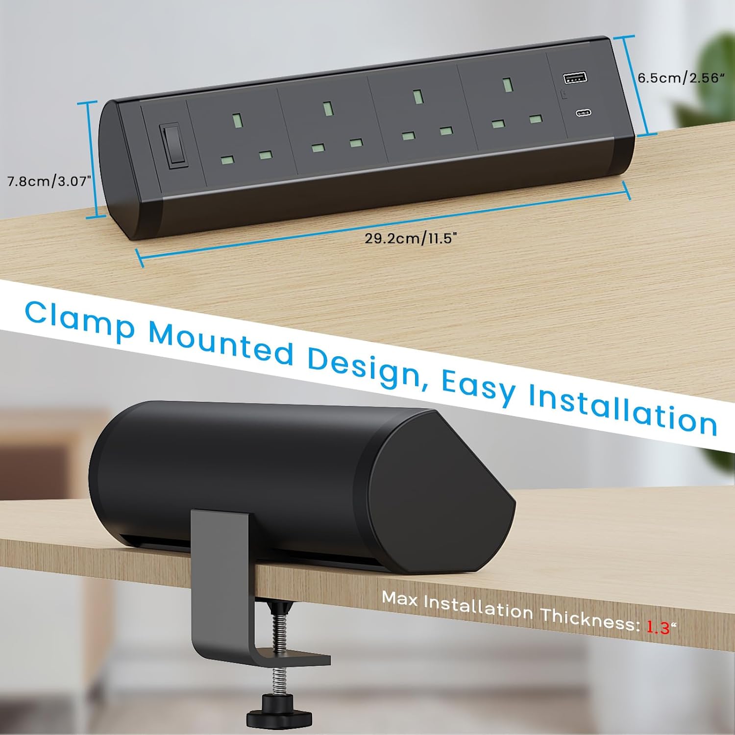 Detalle 2 de Haylink 4 Way Desk Extension Lead 3M with USB-C strip ๐