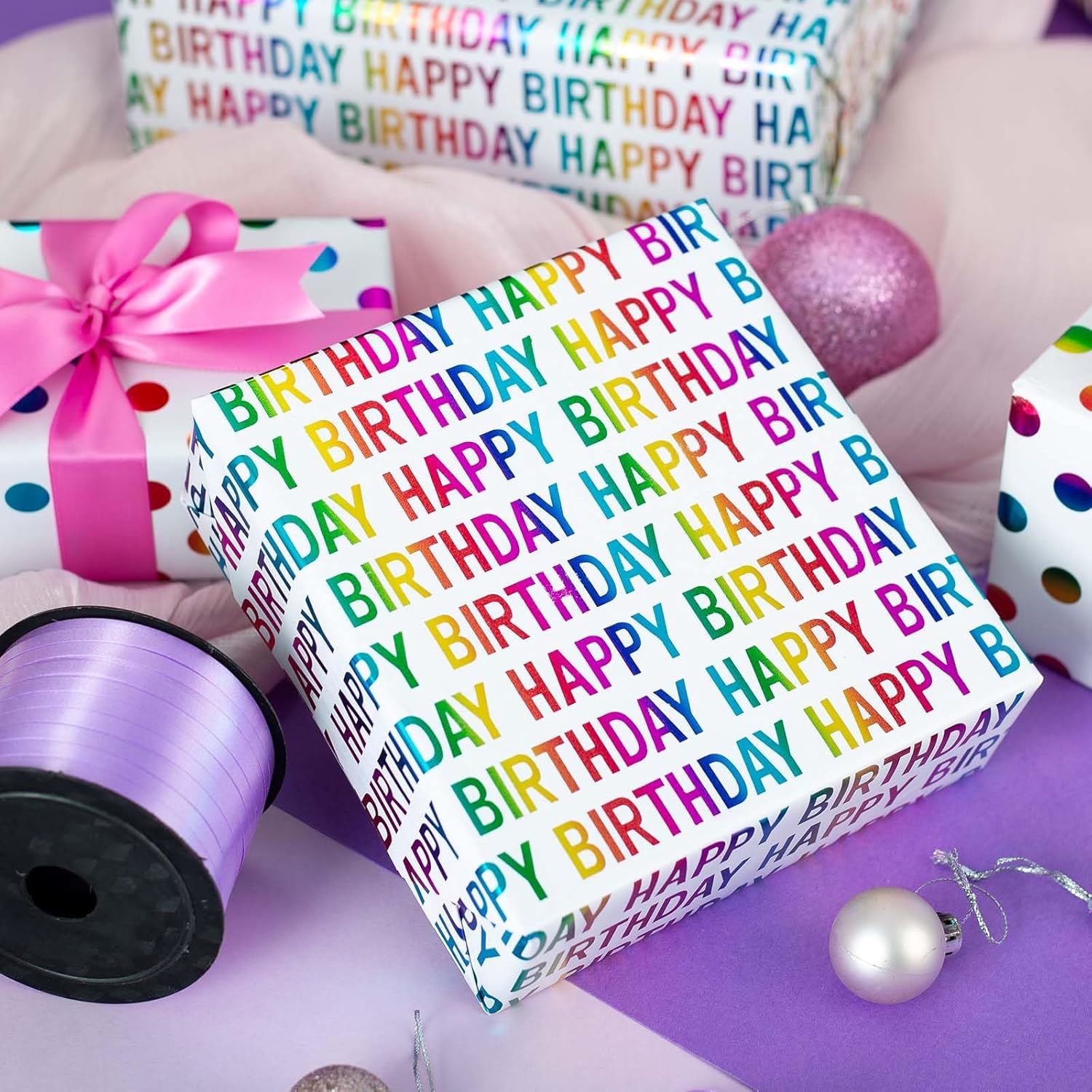 Thumbnail 1 de Wik adlik Geburtstags-Geschenkpapier, 3 Mini-Rollen, buntes Regenbogen-Design