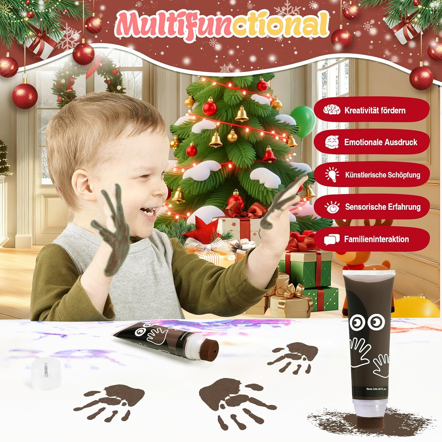 Detalle de DIY Baby-Hand- und Fußabdruck Farben (75 ml) – ungiftig, zum Stempeln für Neugeborene, Braun