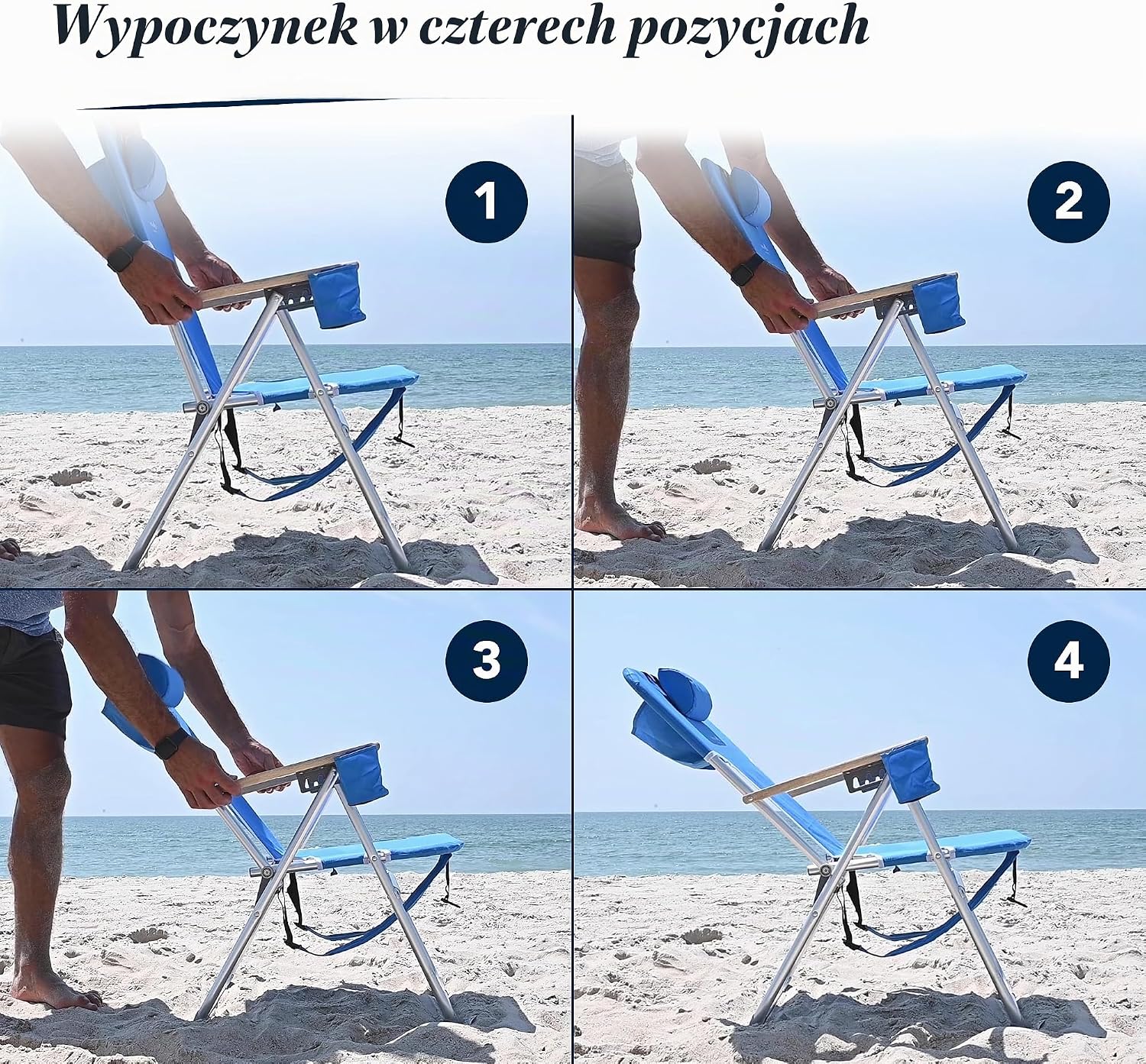 Detalle de Caribbean Joe składany fotel plażowy 4-pozycyjny z zagłówkiem i paskami