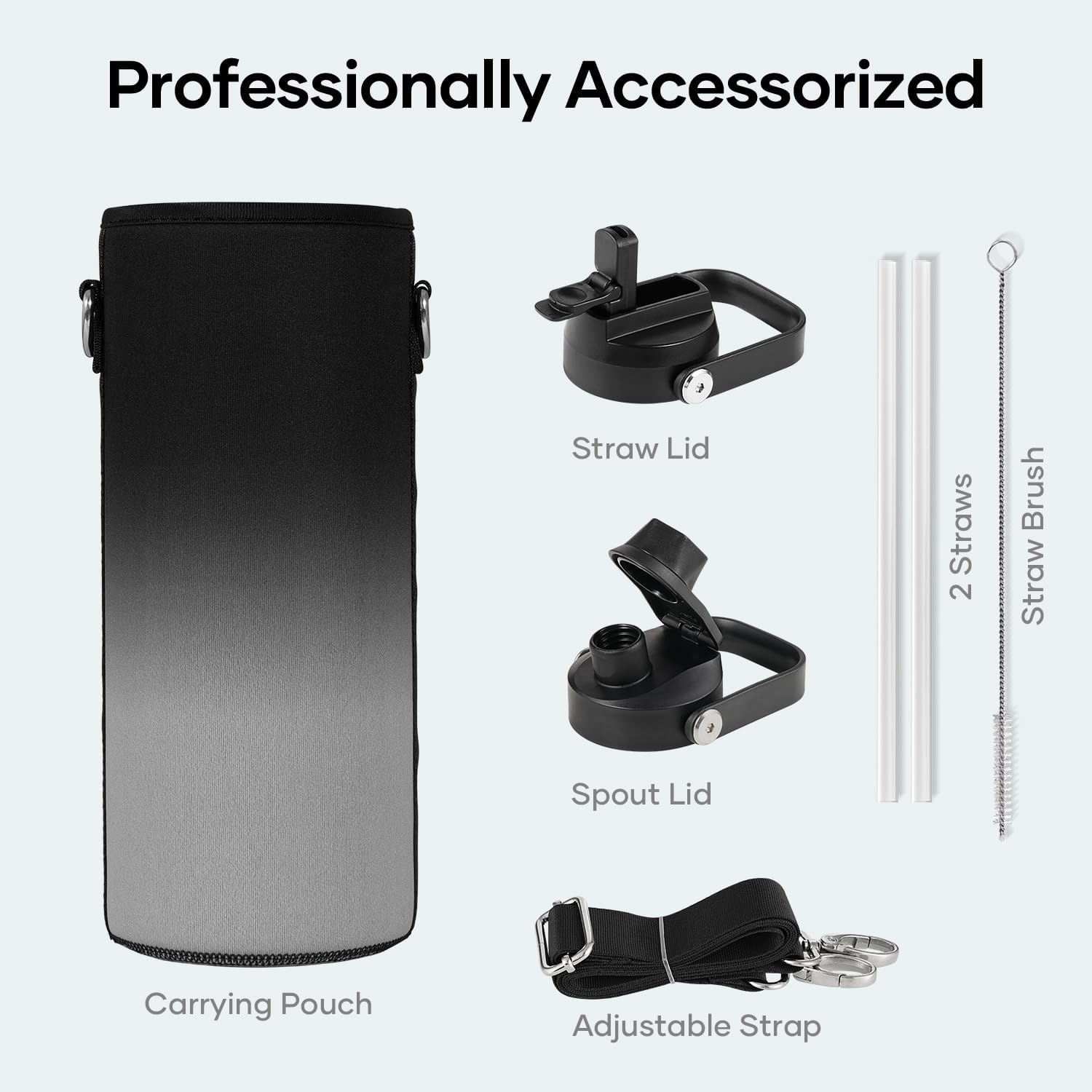 Detalle 2 de BUZIO 40 oz Insulated Stainless Steel Water Bottle with Two Lids