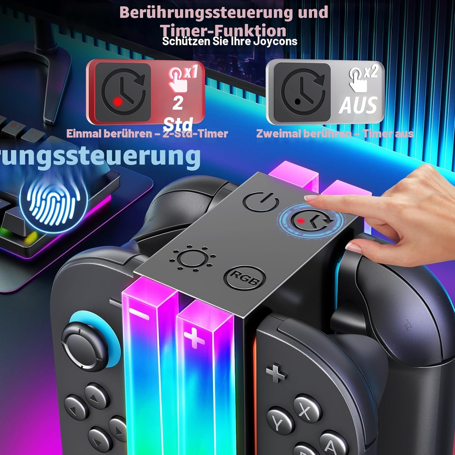 Thumbnail 4 de Wenocally Switch 2-Ladestation mit Joy-Con & OLED 6 RGB-Modi ⌚