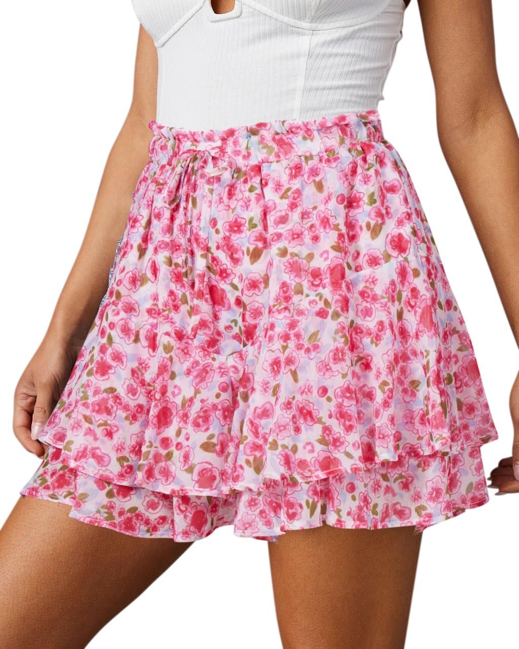 Thumbnail 6 de Aoudery Flowey Shorts for Women Boho Floral Skorts (Butterfly Chiffon Ruffle Mini)