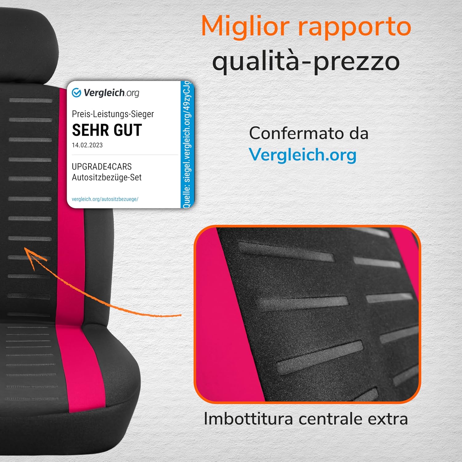 Detalle de Upgrade4cars Coprisedili Anteriore Rosa set 4 pezzi