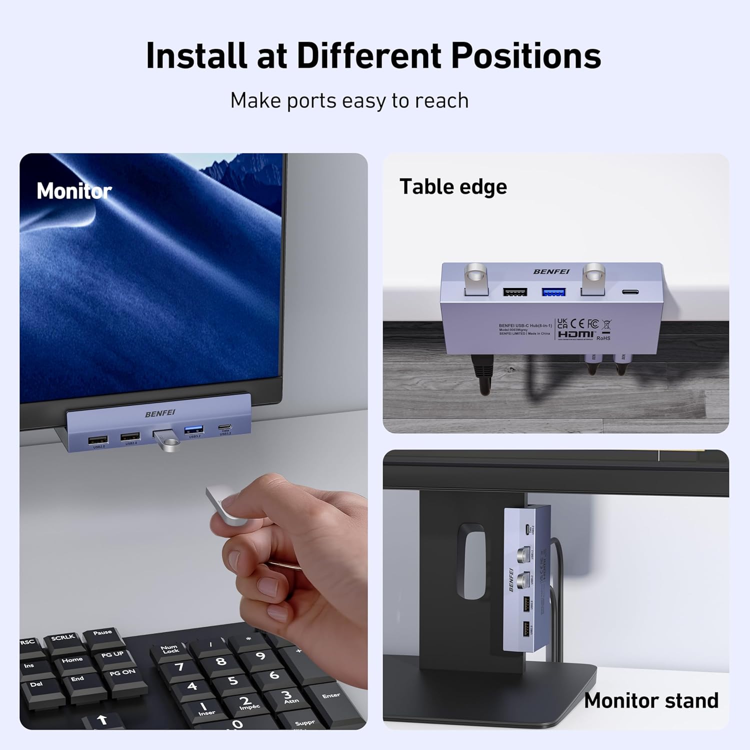 Thumbnail 5 de BENFEI 8-in-1 USB-C Hub mit sicherer Klemmfunktion, 4K@60Hz HDMI, Gigabit Ethernet und 100W PD