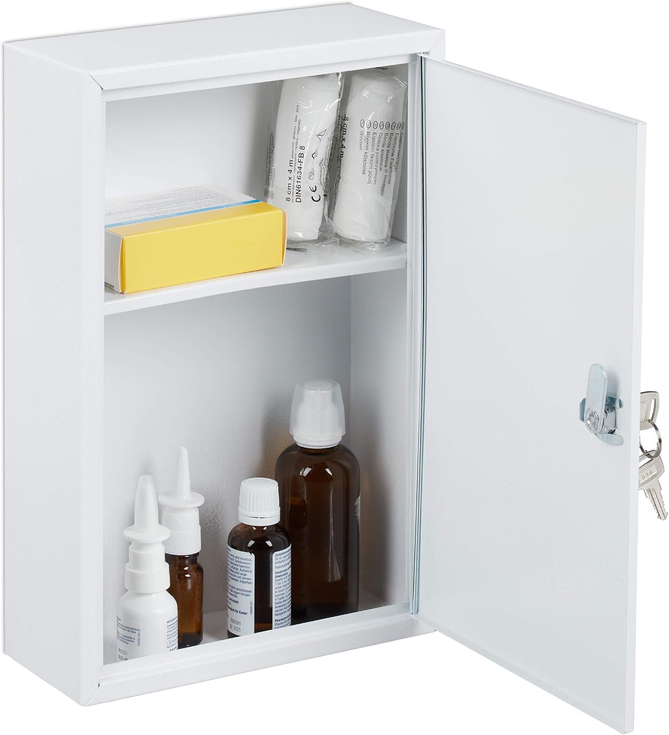 Thumbnail 5 de Relaxdays 10030698 Lockable Metal Medicine Cabinet, 2 Compartments, White/Red