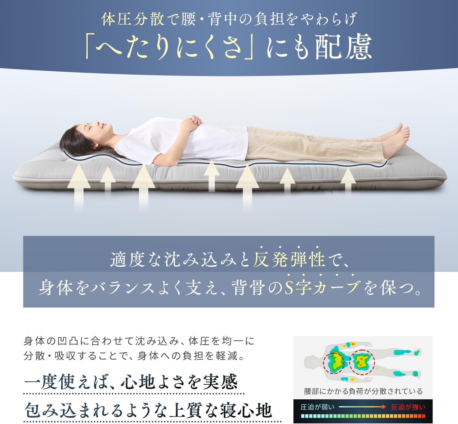 Detalle de クモリ 5-X-A-KUM シングル布団4点セット 高密度ウレタン敷布団・収納ケース付き