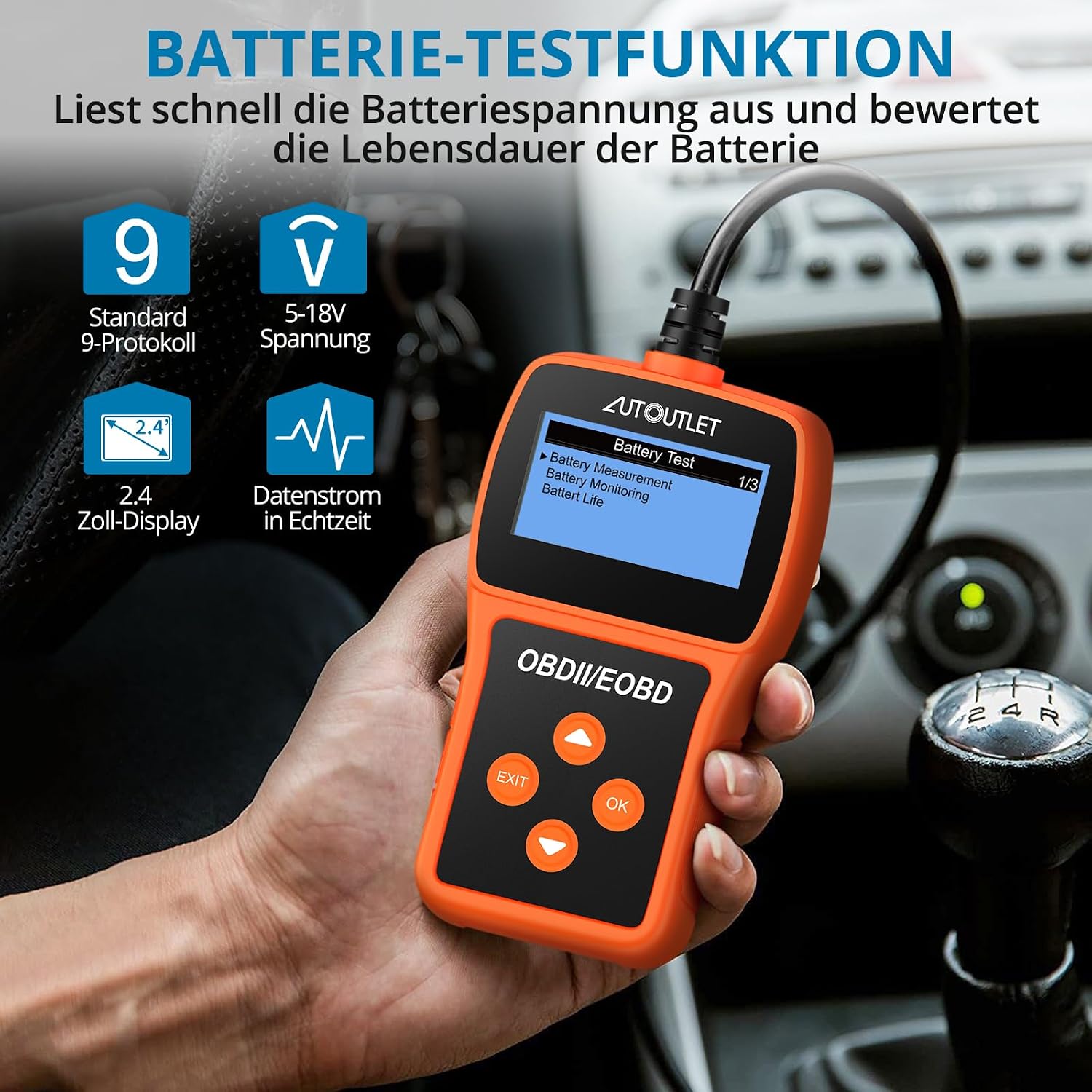 Thumbnail 3 de AUTOUTLET OBD2 Diagnosegerät (OBDII/EOBD), Codeleser mit DTC-Definition, 10 Sprachen, Daten in Echtzeit