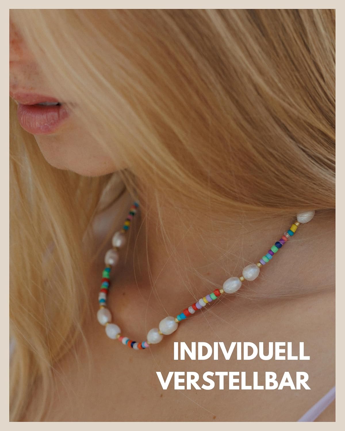 Detalle de GD GOOD.designs Perlenkette für Damen mit bunten Perlen, wasserfest, ohne Anhänger – Halskette 45 cm