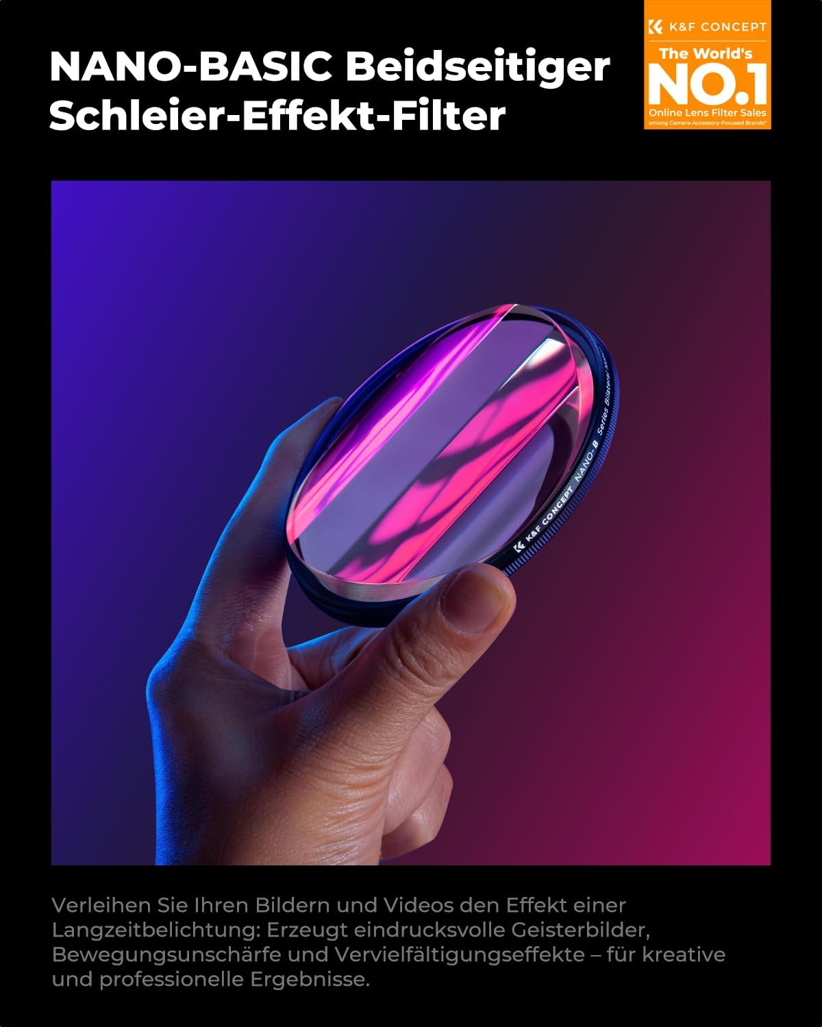 Thumbnail 1 de K&F CONCEPT 82 mm bilateraler Bewegungsunschärfe-Effekt-Filter (Nano-B, K9-Optikglas)