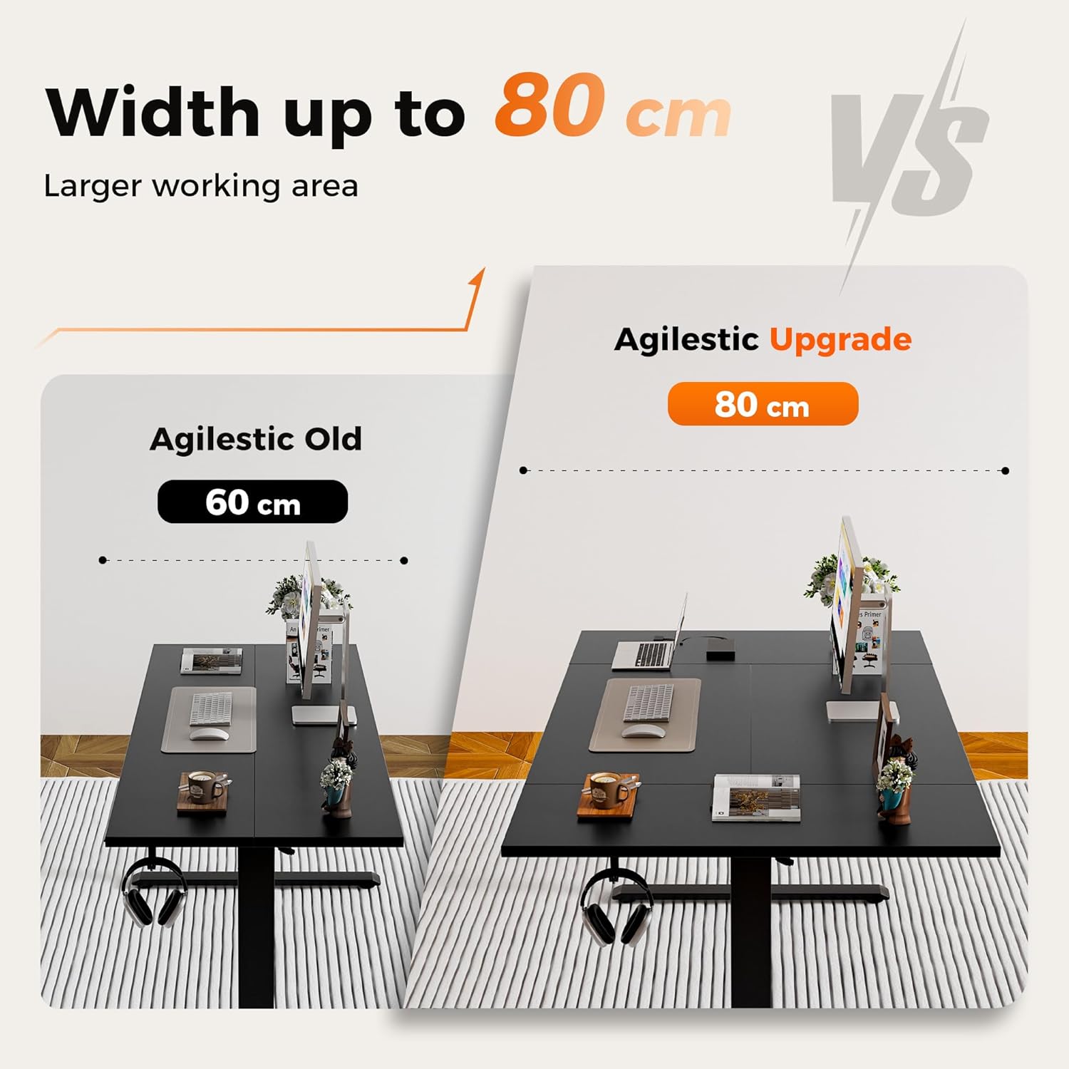 Detalle de Agilestic Height-Adjustable Electric Desk, 160x80 cm: A practical sit-stand workstation for home and office