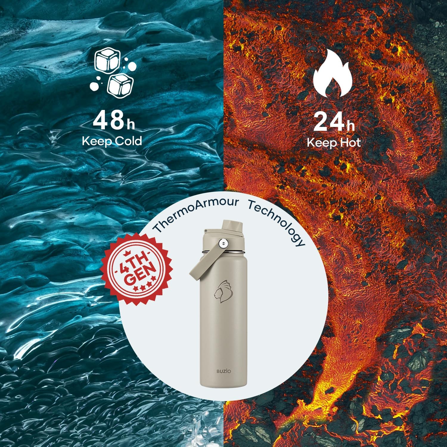 Thumbnail 1 de BUZIO Borsa termica in acciaio inox 680 ml con apertura ampia, 48h freddo e 24h caldo