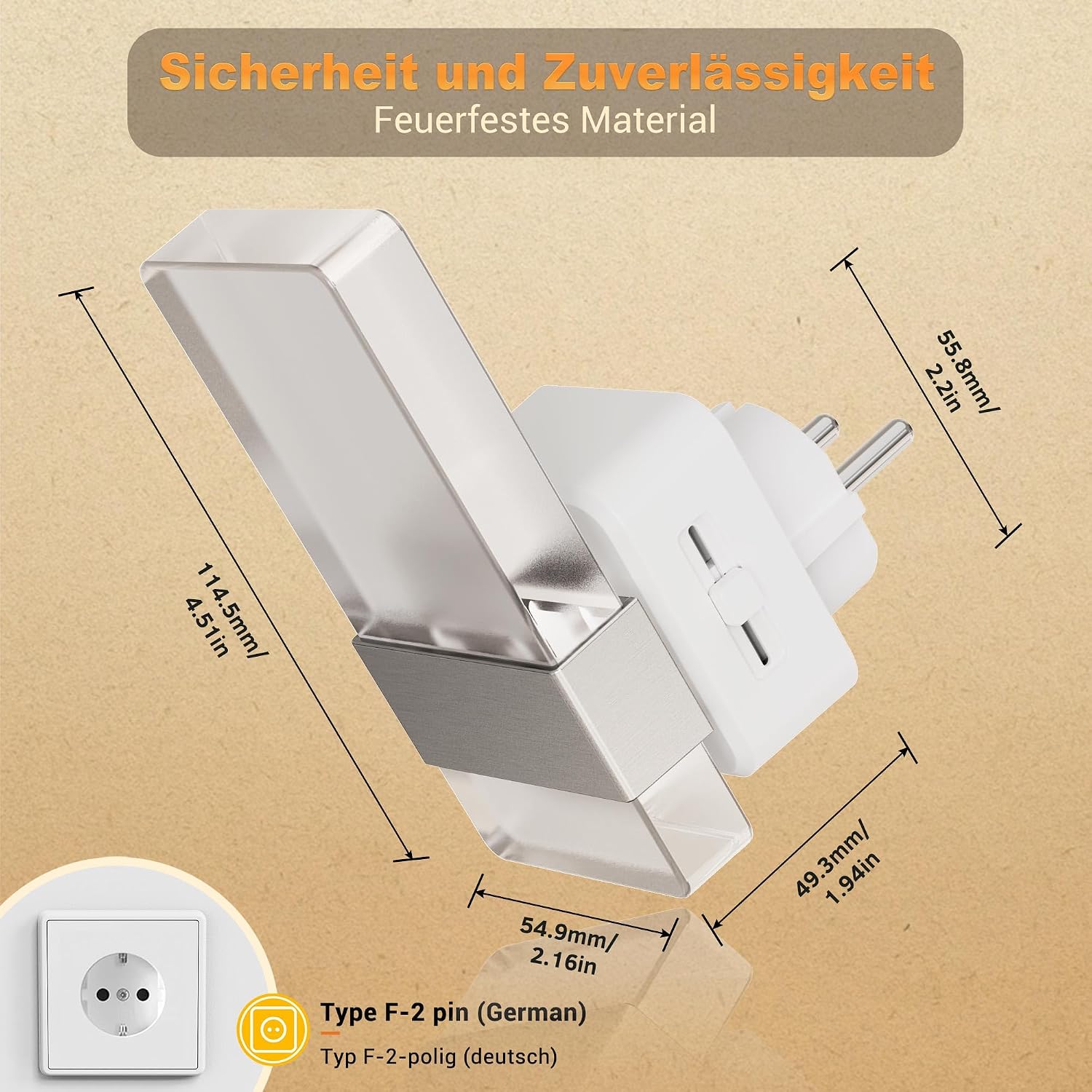 Detalle de JandCase Nachtlicht-Steckdose mit Dämmerungssensor (ohne Bewegungsmelder), dimmbar 0–100 lm, 3000K