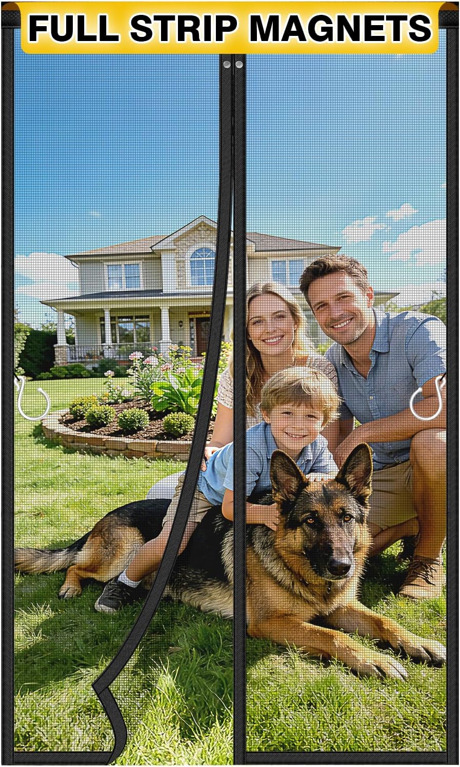 Detalle de Magnetic Fly Screen Door (90x200cm) with Full-Length Magnets, Fibreglass Mesh & No-Drill Fit – Black