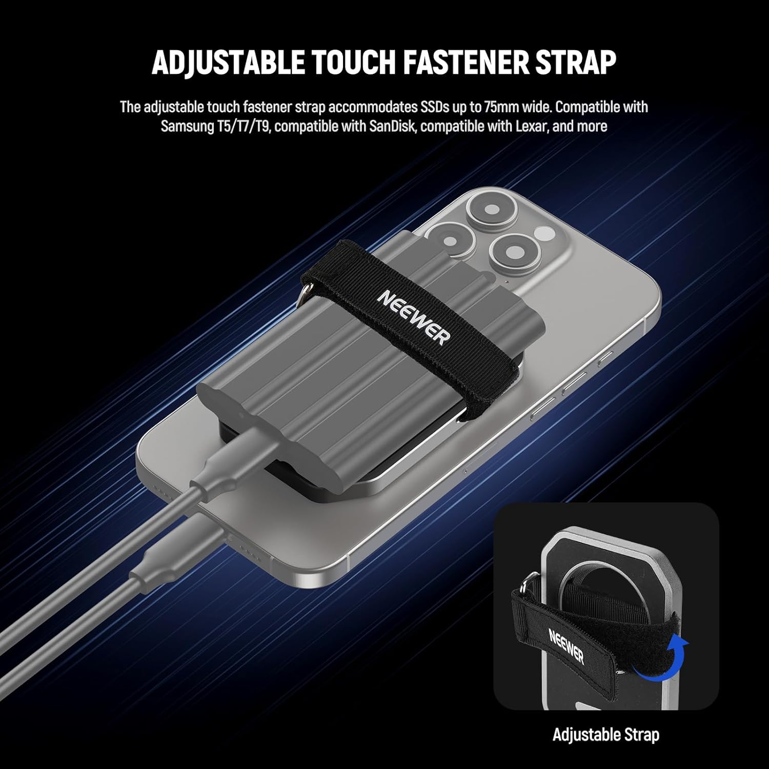 Thumbnail 3 de NEEWER Magnetic SSD Mount with Upgraded Touch Fastener (MagSafe-compatible) for iPhone 15/16 Pro & Pro Max