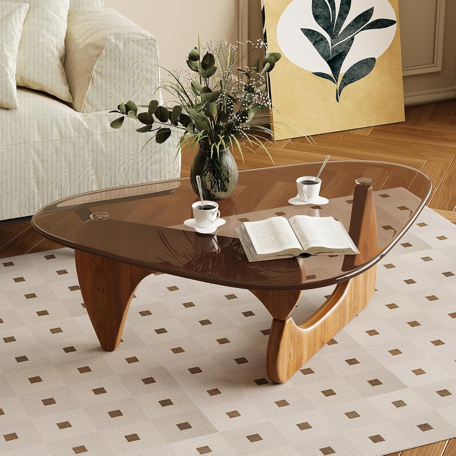 Thumbnail 6 de JCAJCA Coffee Table for Living Room — Mid Century Modern Glass Top with Walnut Base