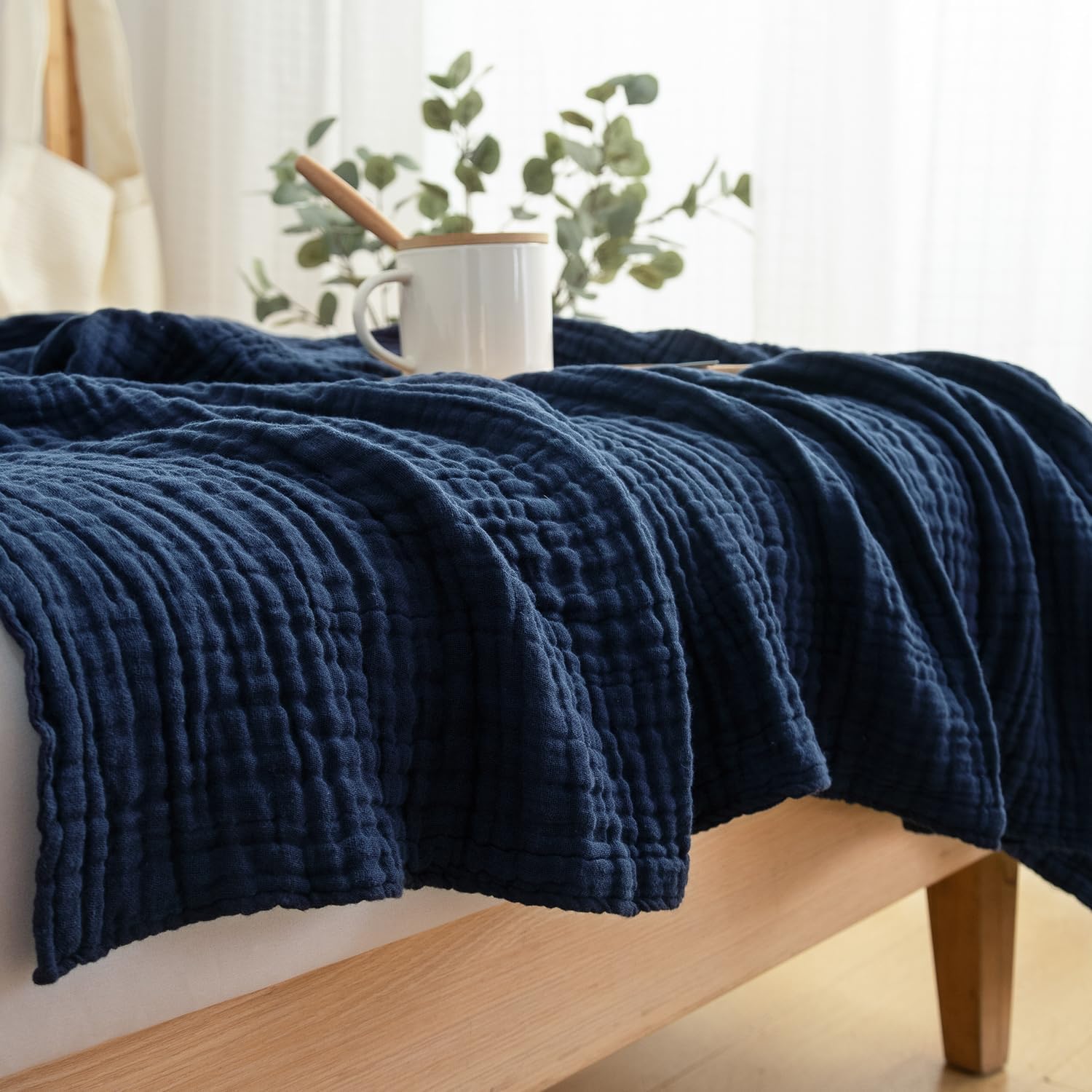 Thumbnail 4 de EMME Cotton Muslin Blanket King 108x90 Navy