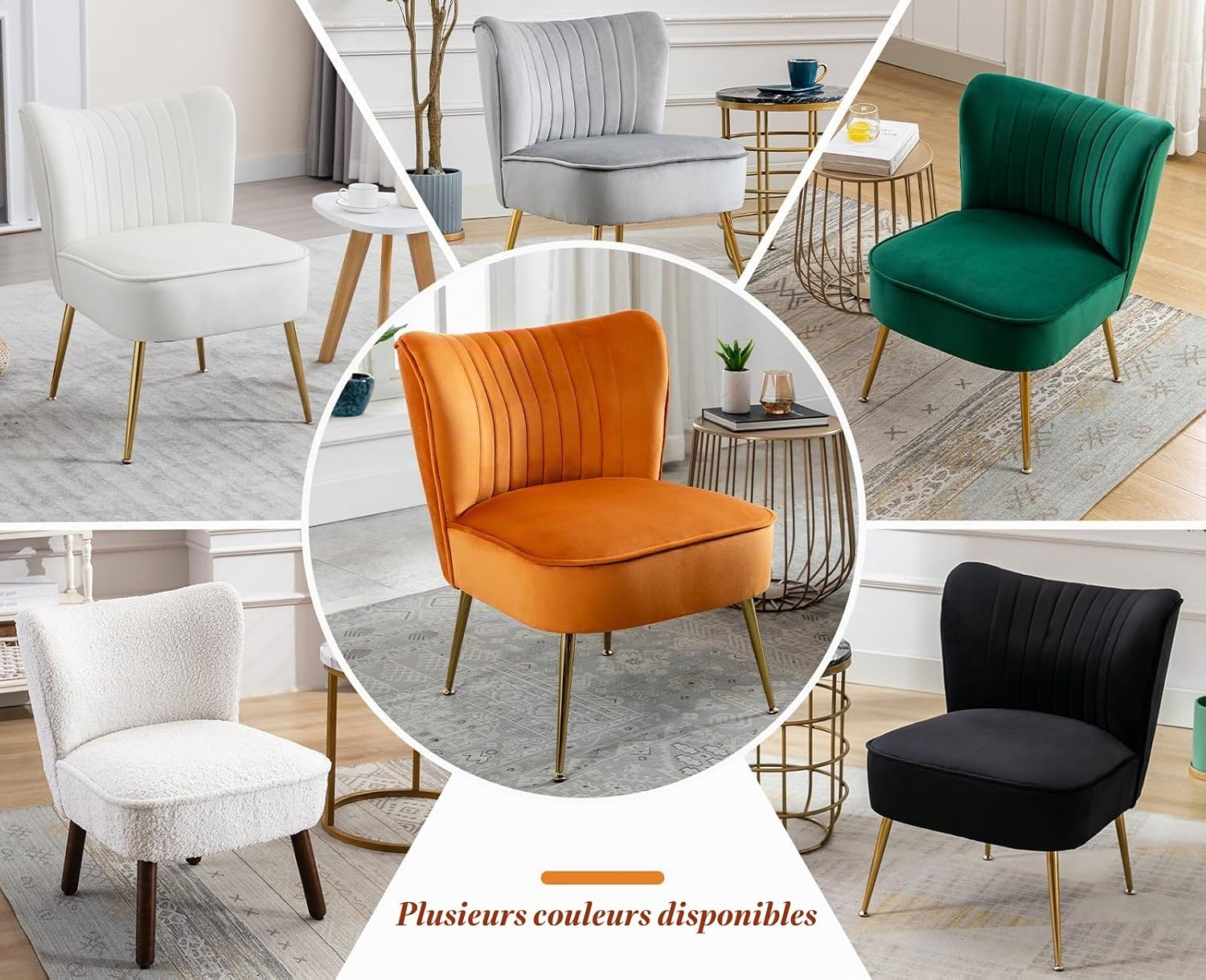 Thumbnail 6 de chairus set van 2 fluwelen fauteuils, oranje, met gouden poten