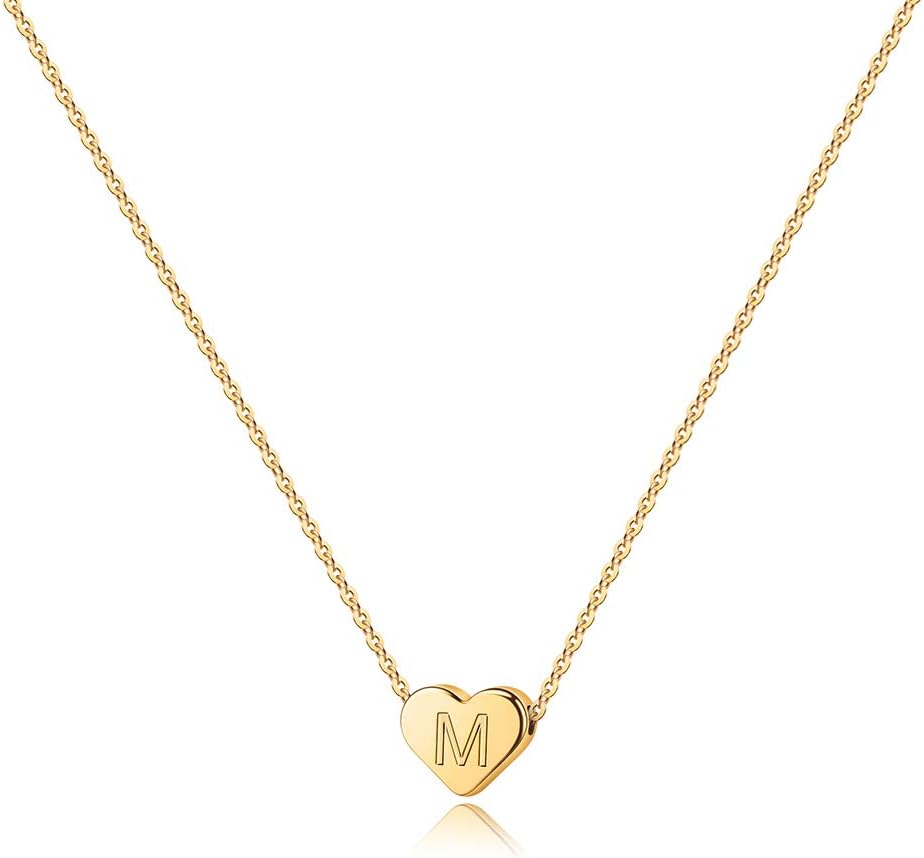 Detalle de Turandoss Collana con iniziale a cuore in oro 14K placcato, personalizzata
