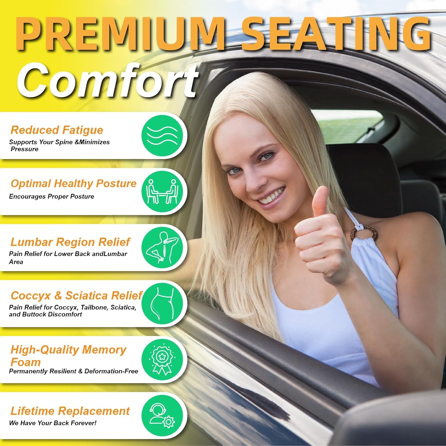 Detalle 2 de kingphenix Car Seat Cushion Memory Foam for Lumbar Support