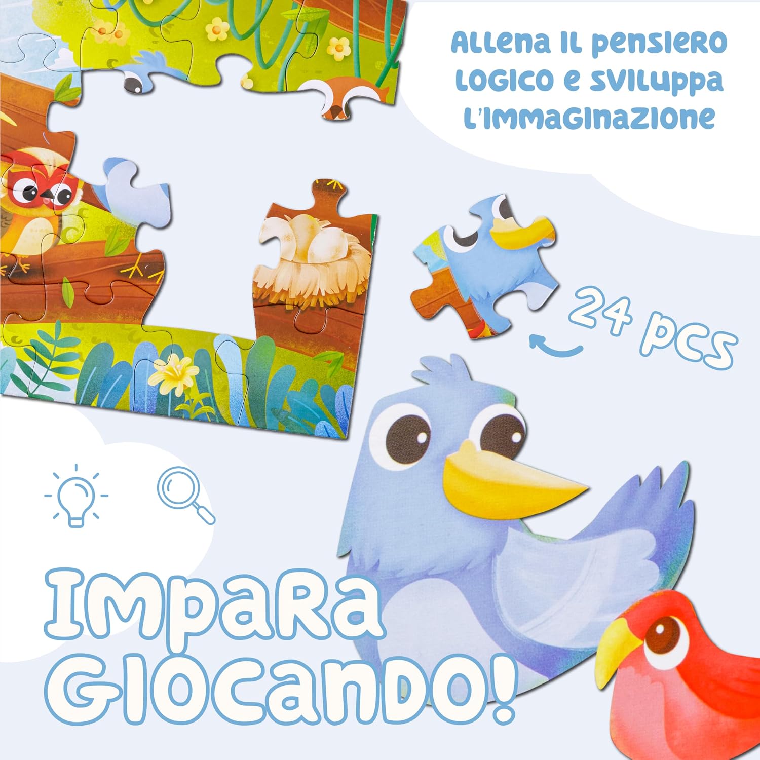 Detalle de Baroni Toys Puzzle per Bambini “Uccellini” da 24 pezzi (3+) in cartone, 44x31 cm