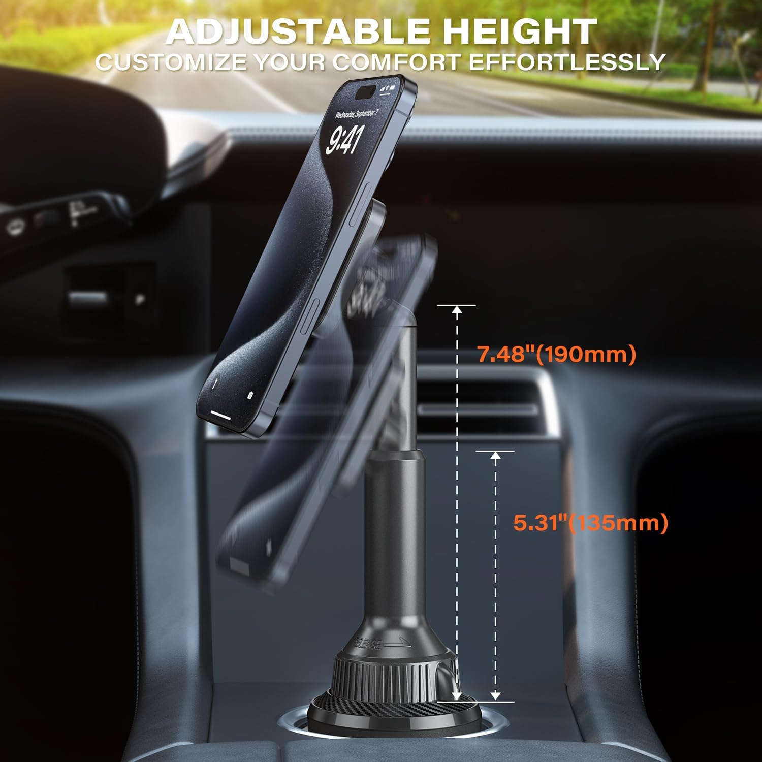 Detalle de APPS2Car M43-C04 Magnetic Cup Holder for MagSafe iPhone, Grey, Adjustable