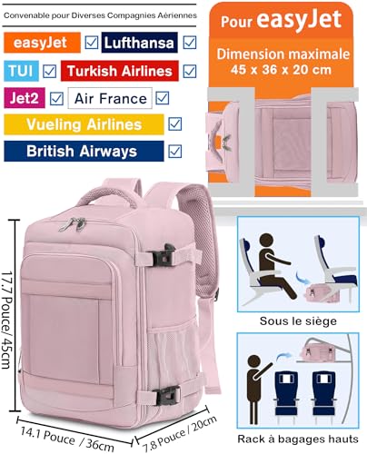 Thumbnail 1 de KLOSTAIN Sac à Dos Voyage Cabine Avion 45x36x20 cm – 30 L, pour ordinateur 14 pouces (Rose poudré)