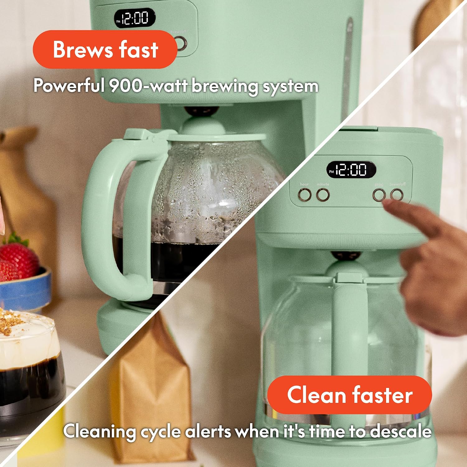 Detalle de bella 12 Cup Programmable Coffee Maker with LCD Display, Auto Shutoff, 900W (Seaglass)