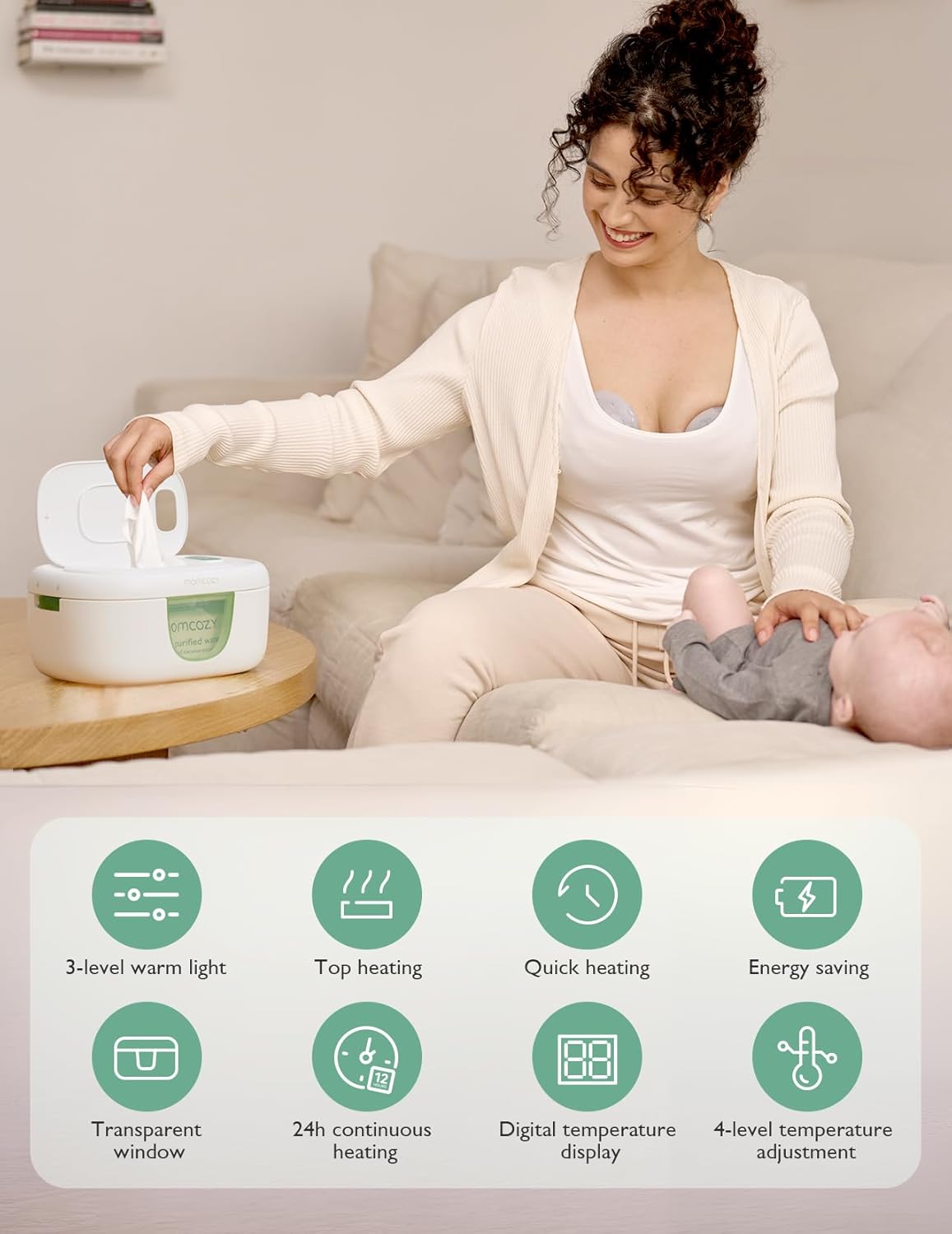 Thumbnail 1 de Momcozy Feuchttuch Wärmer mit Federdesign – 4 Heizstufen, Nachtlicht und große Kapazität