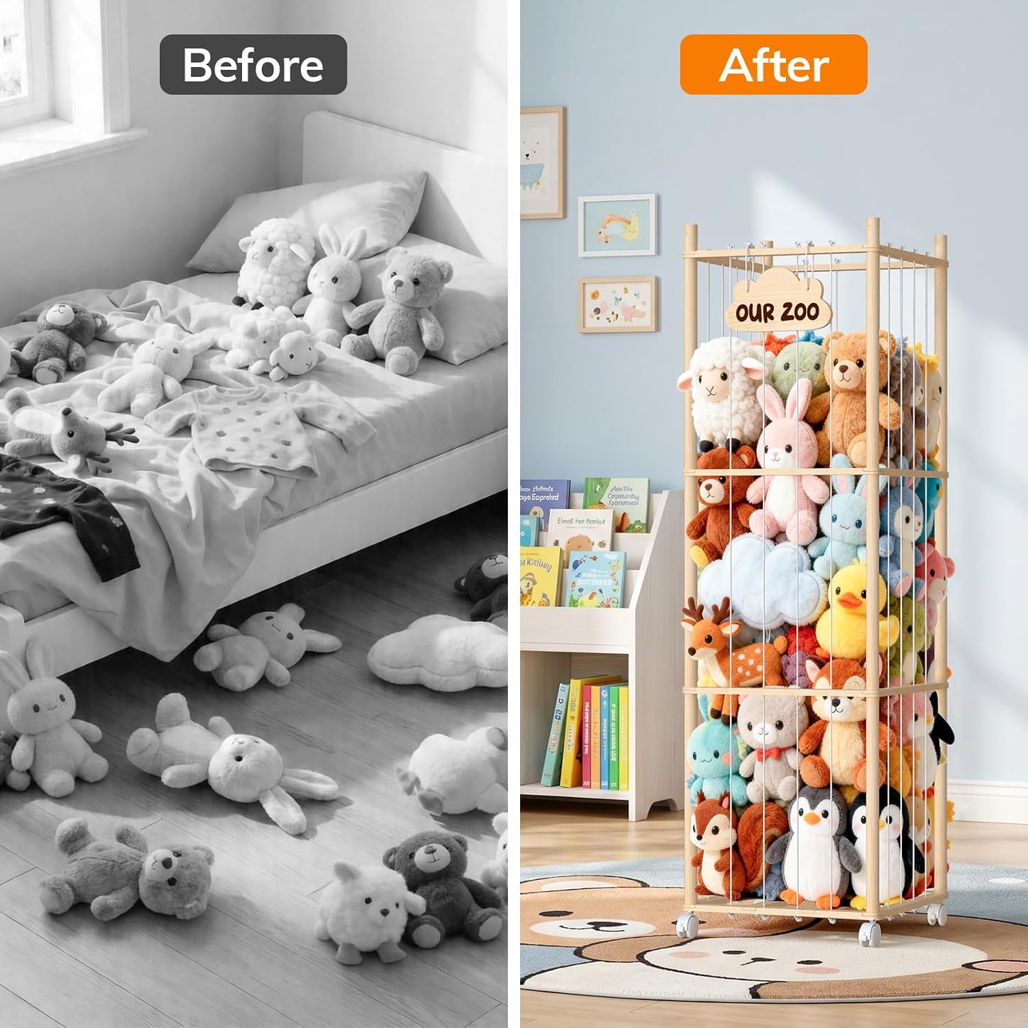 Detalle 1 de CEBERVICE CV22033 Wooden Stuffed Animal Organizer with Wheels