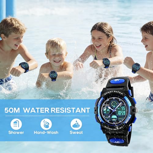 Detalle de Urdesw Kids Digital Waterproof Watch for 6-15 Year Olds – Dual Time, Alarm, 50M Water Resistant