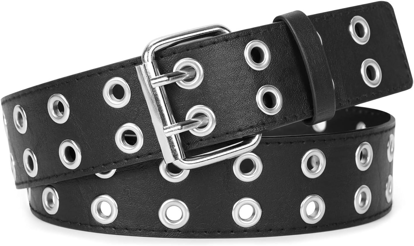Detalle de JasGood Punk Gürtel mit Doppelloch und Ösenreihen – für Damen & Herren im Gothic- und Hip-Hop-Style