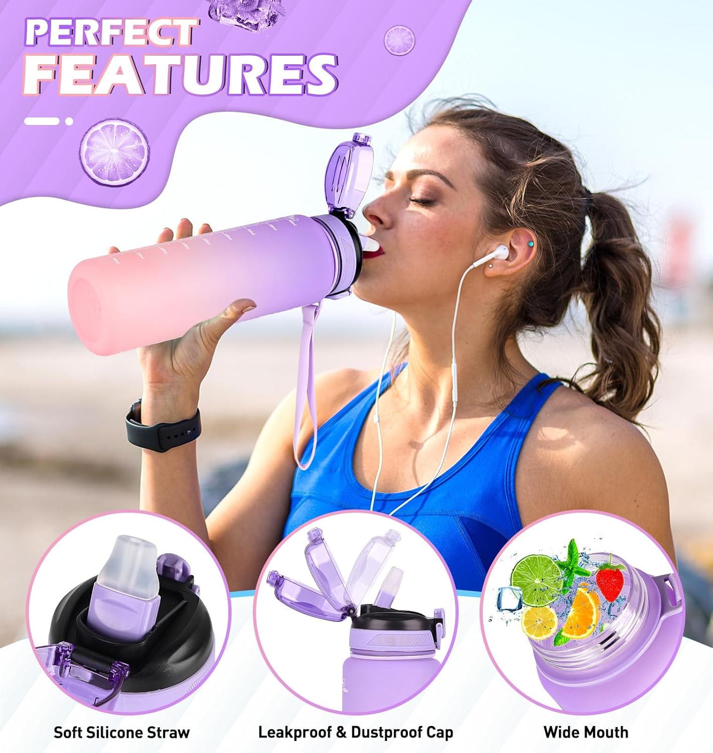 Detalle de CodiCile 1L water bottle with straw 🚰