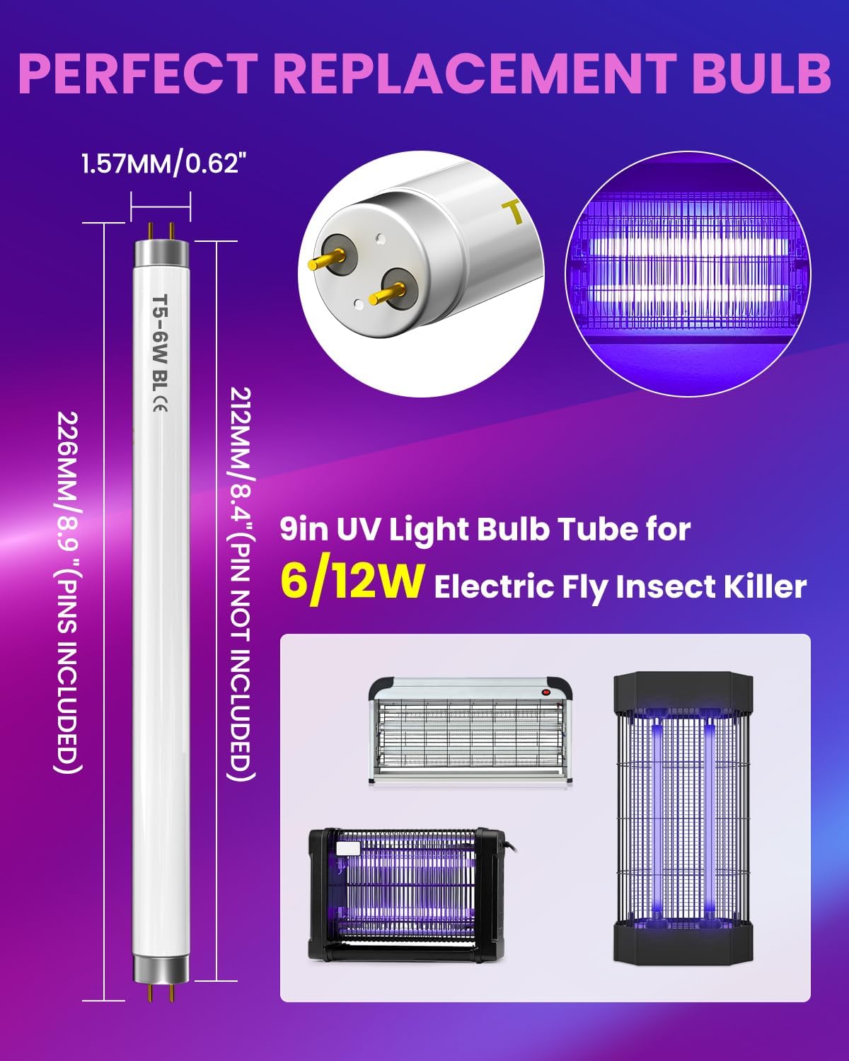 Detalle de BrightArk T5-6W-BL vervanglampen voor insectenlamp, 6 W, G5, set van 2