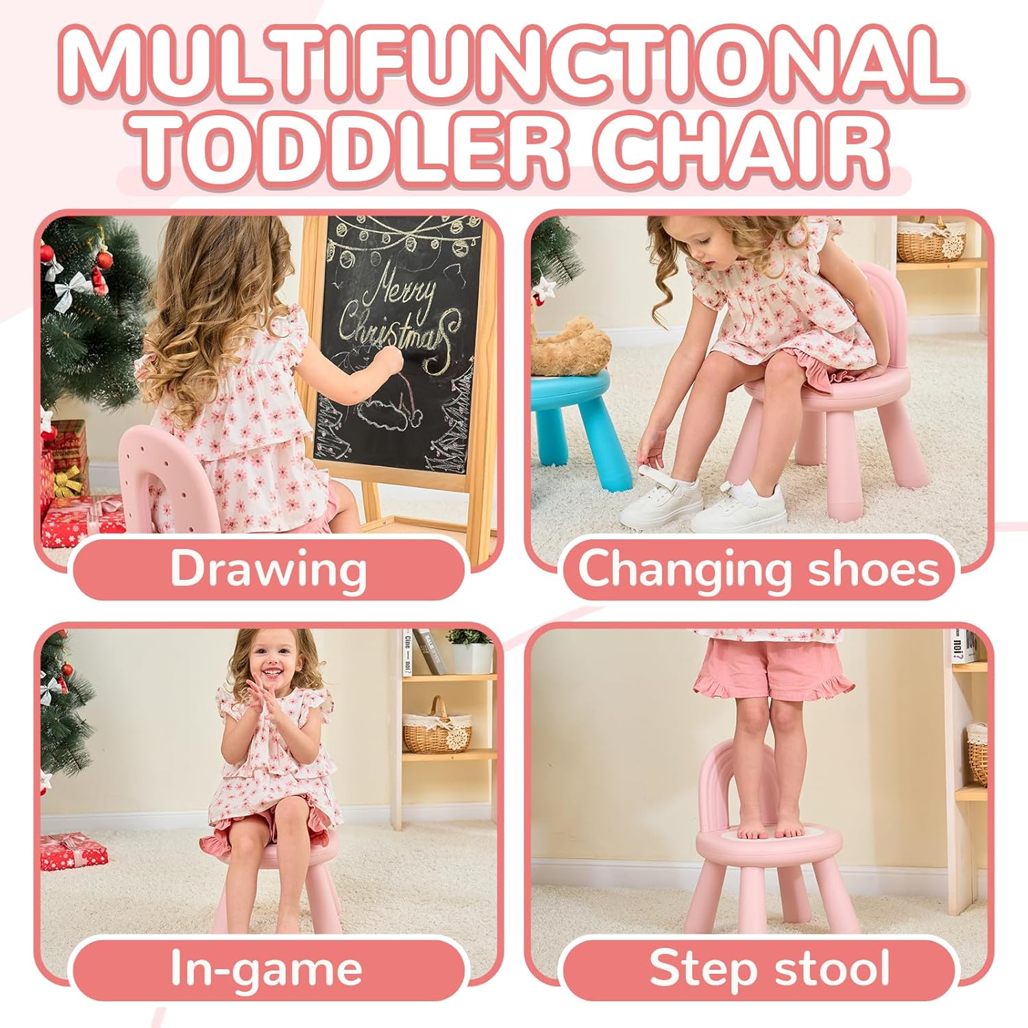 Thumbnail 2 de KidBloom Plastic Toddler Chair (1–3 years) with Ergonomic Rainbow Backrest, Pink