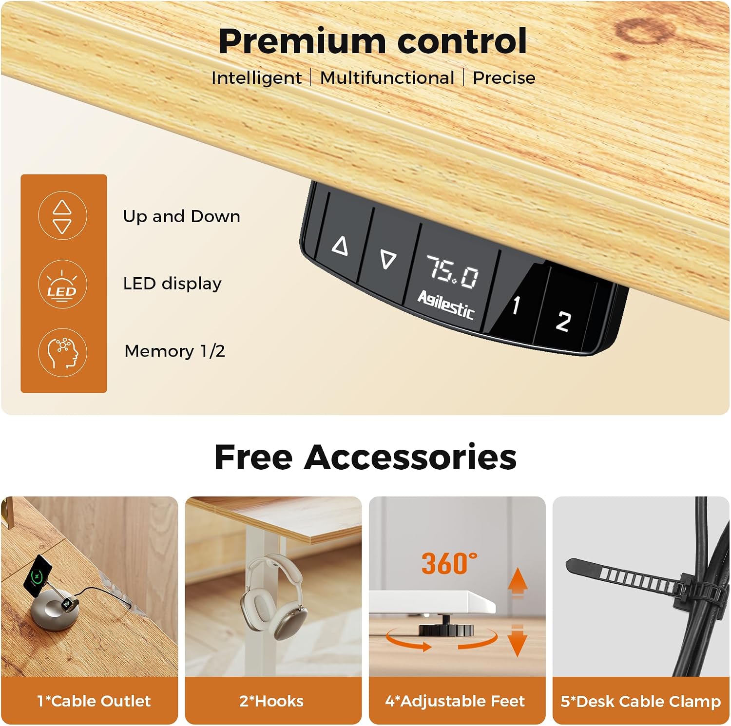 Thumbnail 5 de Agilestic L-Shaped Electric Standing Desk with 2 Memory Heights (160x90cm) - Home Office Ergonomics